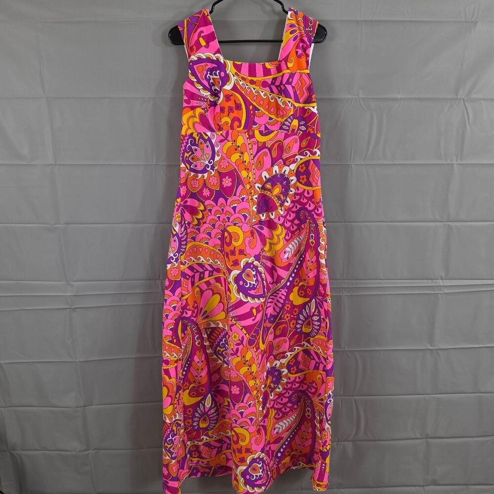 Vintage Pomare Tahiti Dress 16 Midi Colorful Sundress Paisley Hawaiian Summer